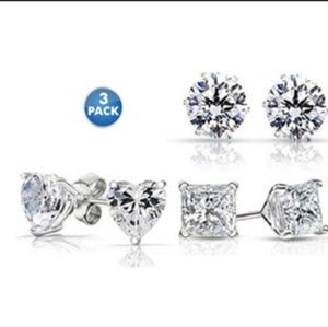 3 PACK 18k white gold plated CUBIC zirconia STUD